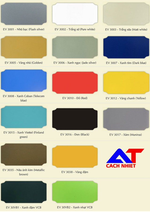 Bảng mã màu của sản phẩm Alu Alcorest