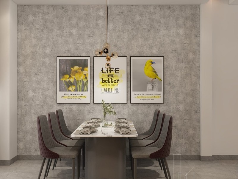 Không gian phòng bếp rộng rãi nên bàn ăn được thiết kế với 6 ghế phù hợp cho gia đình.