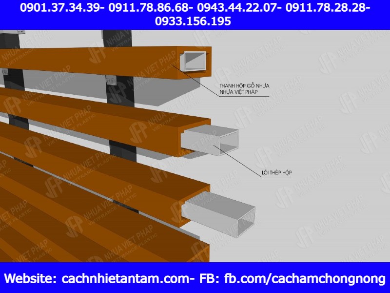 Dịch vụ Thi công lam gỗ nhựa 5 Gia cố thêm lõi thép hộp vào mỗi thanh hộp gỗ nhựa