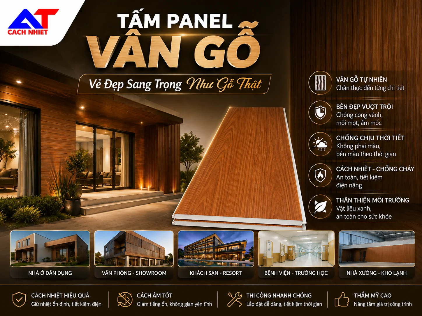 Tấm Panel Vân Gỗ: Vẻ Đẹp Sang Trọng Như Gỗ Thật, Chi Phí Chỉ Bằng Một Nửa - Bí Quyết Chống Nóng, Thi Công Thần Tốc 1 Tấm Panel Vân Gỗ: Vẻ Đẹp Sang Trọng Như Gỗ Thật