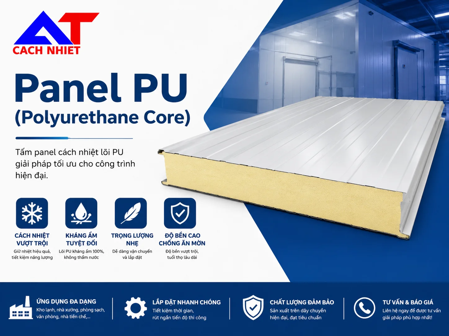 So sánh Panel PU và Panel Rockwool có gì khác biệt? 2 Tấm panel PU cách nhiệt